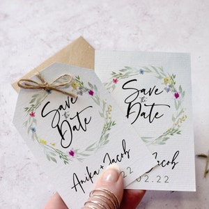 Flower Press Wreath Save the Date Card Save the Date Tags Spring Wedding Stationery Floral Save the Dates or Change the Date Cards image 1