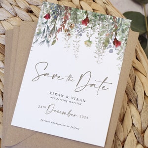 Cartões de reserva de data caprichosos de Natal A6 | Cartões de reserva de data de casamento de Natal | Cartões de reserva de data rústicos | Casamento de inverno