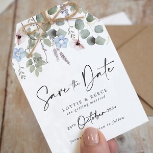 Immergrün Laub Hochzeit Save the Date Karte | Save the Date Tags | Rustikales Briefpapier | Personalisierte Save the Date Karten | Gedruckt