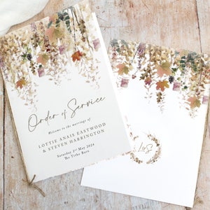 Autumn Leaves Wedding Order of Service Booklet, 8 page: Rustic Fall Design