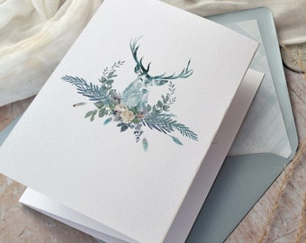 Winter Wedding Invitation, Rustic Wedding Invites, Stags Head Wedding Invite, 'Highland Winter' Collection. SAMPLE.