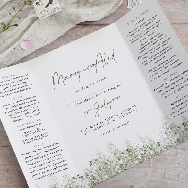 Gatefold Wedding Invitations, Rustic Wedding Invites, Foliage Wedding Stationery, Botanical Wedding Invites, SAMPLE 'Whimsical Windsor' image 2