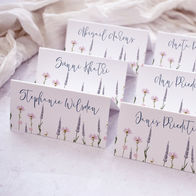 Wedding Name Card Wildflower place cards Folded Wedding Place Cards Whisper Wedding Place Card Rustic escort cards