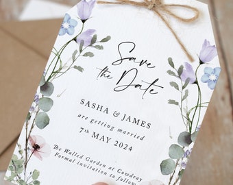 Periwinkle Floral Wedding Save the Date Card | Save the Date Tags | Rustic Wedding Stationery | Personalied Save the Date Cards | Printed