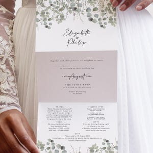 &quot;Conzertina Hochzeitseinladungen, Grüne Hochzeitseinladung &quot;&quot;Willow&quot;&quot; Kollektion, MUSTER - 3-fach.&quot;