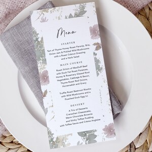 Menu de mariage floral d'automne, cartes de menu de mariage, menus pour mariage, petit déjeuner de mariage, menu de boissons, menu de dîner de mariage, menu personnalisé