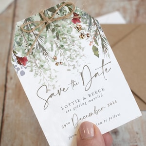 Weihnachts Hochzeit Save the Date Karten, Save the Date mit Magnet, Rustikale Hochzeit Save the Date, 'Whimsical Noel '23' Kollektion