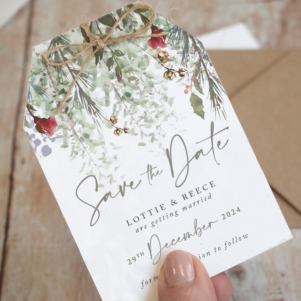 Christmas Wedding Save the Date Cards, Save the Dates with magnet, Rustic Wedding Save the Date, 'Whimsical Noel '23' collection