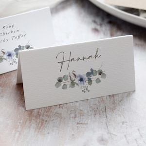 Winter Wedding Place Cards, Folded Name Cards, Personalised Wedding name place setting, Winter Place name card &#39;Winter Floral&#39; collection