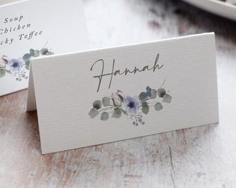 Winter Wedding Place Cards, Folded Name Cards, Personalised Wedding name place setting, Winter Place name card 'Winter Floral' collection
