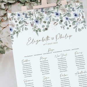 Foliage Wedding Table Plan, Winter Wedding Seating Chart, Foliage Table Plan Board, Eucalyptus, Eucalyptus, Sage Green, &#39;Winter Foliage&#39;&#39;