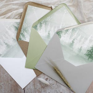 Wedding Invitation Envelope Liners. Printed Envelope Liners, for C6, 5x7 and Square 14.8cm wedding envelopes. &#39;Winter Green&#39; collection.