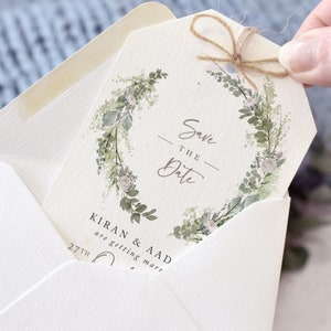 Greenery Save the Date Karten, Laub Save the Dates, Save the Date, botanische Save the Date Karte, 'Windsor Wreath' Kollektion