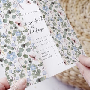 Wildflower Gatefold Wedding Invitations, Rustic Wedding Invite, 'Periwinkle' SAMPLE