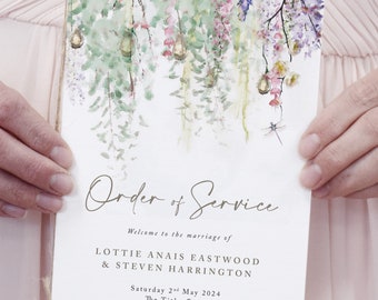 8 PG Wedding Order of Service, Wedding Order of the Day, Wedding Program, Rustic Wedding Order of Service Booklet, Foliage, 'Whimsical '23'