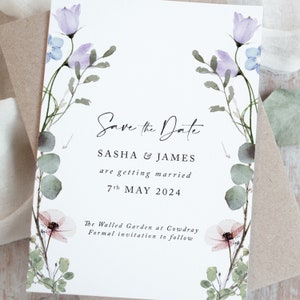 Periwinkle Floral A6 Save the Date Karten | Hochzeit Save the Dates | Rustikale Save the Date Karten | Wildblume | Elegante Hochzeit