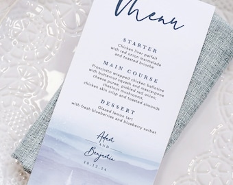 Winter Wedding Menu, Wedding Menu Card, Menus For Wedding, Wedding Breakfast, Drinks Menu, Wedding Dinner Menu, Printed, Blue Menu Cards