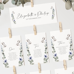 Biglietti per la pianificazione dei posti a sedere per matrimoni, biglietti per la pianificazione del tavolo di nozze, tabella dei posti a sedere, collezione 'Winter Floral'