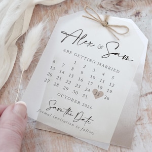 "Hochzeits-Save the Date Karte, ""Vellum Save the Date"" Tags, Kalender Save the Date, Salbei Grün Save the Date 'Mokka'"