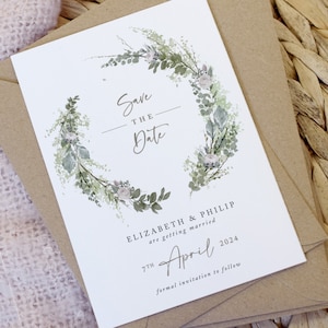 "Greenery Save the Date Cards, Laubkranz Save the date, ""Save the date"" Karten, ""Windsor Wreath"""