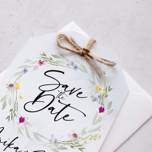 Flower Press Wreath Save the Date Card Save the Date Tags Spring Wedding Stationery Floral Save the Dates or Change the Date Cards image 2