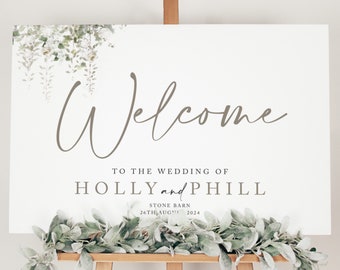 Greenery Wedding Welcome Sign, Foliage Wedding Signage, Personalised Welcome Sign, Minimalist Wedding, Eucalyptus Welcome Board 'Windsor'