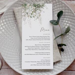 Groen bruiloftsmenu, bruiloftsmenukaart, menu's voor bruiloft, bruiloftsontbijt, drankenmenu, bruiloftsdinermenu, gepersonaliseerd, 'Windsor 23'