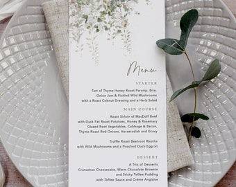 Greenery Wedding Menu, Wedding Menu Card, Menus For Wedding, Wedding Breakfast, Drinks Menu, Wedding Dinner Menu, Personalised, 'Windsor 23'