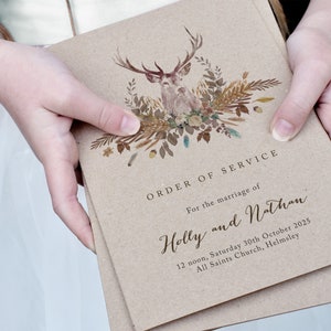 8PG Autumn Wedding Order of Service, Wedding Order of the Day, Wedding Program, Rustic Wedding Order of Service, 'Highland Autumn Kraft'