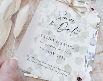 SAMPLE Periwinkle Vellum Save the Date Tags | Wedding Save the Date Cards | Modern Wedding Stationery | Rustic Save the Dates