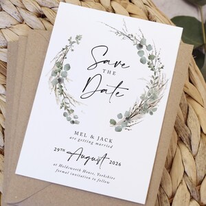 Hochzeit Save the Date Karten, Grüne Hochzeit Save the date. Kollektion 'Weidenkranz'.