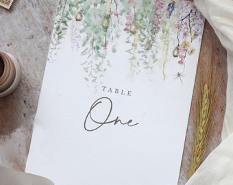 Spring Table Number Cards, Reception Table Number, Wedding Table Number Card, Dusky Pink, Sage Green, Wildflower, 'Whimsical Spring'