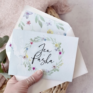 Bright Wedding Invitations, Spring Wedding Invites, Summer Wedding Invitations, Invite with RSVP, ‘Flower Press Wreath’ SAMPLE