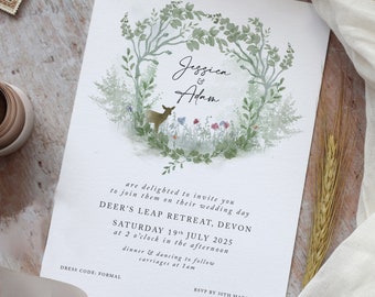 Woodland Wedding Invitations, Rustic Wedding Invite, Foliage Wedding Invitation, 5x7 'Wildflower' collection SAMPLE