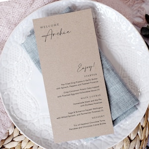 Menu de mariage simple, carte de menu de mariage, menus pour mariage, petit-déjeuner de mariage, menu pour dîner de mariage, personnalisé, « élégance rustique »