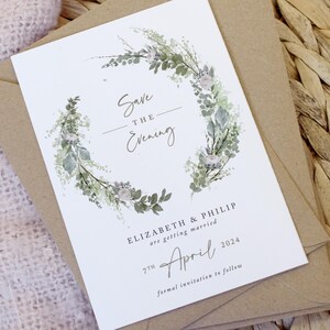 Blätterkranz Sparen Sie den Abend, Save the Date Karten, Botanische Hochzeit Save the Date, 'Windsor Wreath'
