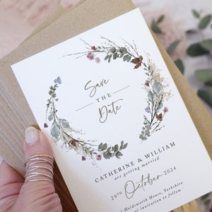 Herbstkranz Save the Date Karten | Hochzeit Save the Dates | Rustikale Save the Date Karten | Herbsthochzeit