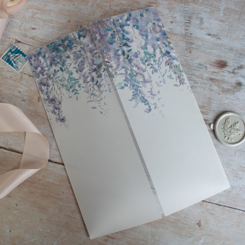Vellum Jacket for 5x7 invitations, Invitation vellum wrap, envelope liner, DIY wedding invitation supplies 'Whimsical Winter' collection image 2