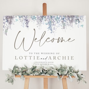 Purple Wedding Welcome Sign, Wedding Welcome Board, Purple Weddng Sign, Wedding Signage, Wisteria, &#39;Whimsical Winter&#39;