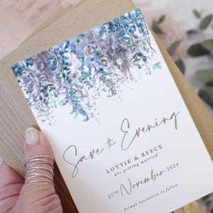 Skurrile Winter A6 Save the Abend Karten | Hochzeit Save the Dates | Rustikale Save the Date Karten | Winterhochzeit | Glyzinien Hochzeit