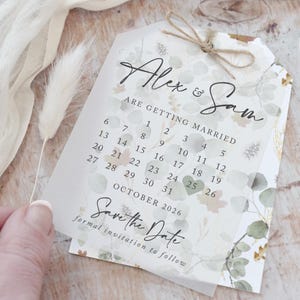 "Hochzeits-Save the Date Karte, ""Autumn Willow"" Sage Grün Save the Date Datumskarte, Kalender Save the Date"