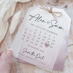 "Hochzeits-Save the Date Karte, ""Pergamin Save the Date"" Tags, Kalender Save the Date, Salbei Grün Save the Date 'Dusky Pink'"