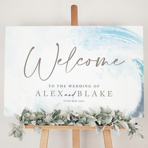 Watercolor Ocean Wedding Welcome Sign: Personalized Destination Wedding Decor