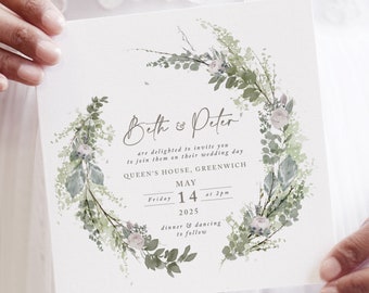 Foliage Wedding Invitation, Rustic Wedding Invites,Wedding Invitations, Greenery wedding invites 'Windsor Wreath' collection SAMPLE