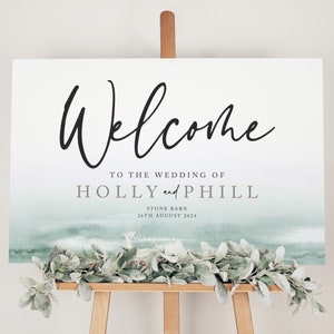 Green Wedding Welcome Sign, Watercolour Wedding Welcome Board, Weddng Sign, Foliage Wedding Signage, 'Greenery' Green Wedding Sign image 1