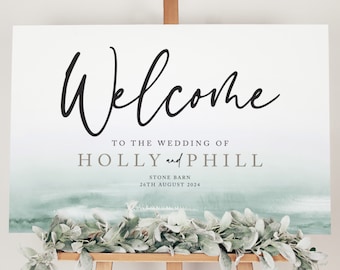 Green Wedding Welcome Sign, Watercolour Wedding Welcome Board, Weddng Sign, Foliage  Wedding Signage, 'Greenery' Green Wedding Sign