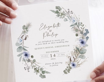 Winter Wedding Invitation, Sage Green Wedding Invites, Christimas Wedding Invitations, 'Winter Wreath' collection SAMPLE