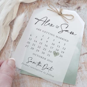"Hochzeits-Save the Date Karte, Pergamin Save the Date Tags, Kalender ""Save the Date"" , Sage Grün Save the Date 'Sage Green'"