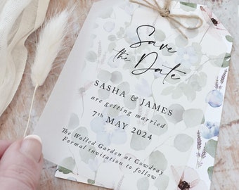 Periwinkle Vellum Save the Date Tags | Wedding Save the Date Cards | Modern Wedding Stationery | Rustic Save the Dates