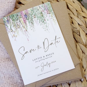 Skurrile Frühlings-Save the Date Karten, Boho Hochzeit Save the Date, Rustikale Save the Date Karten, Salbei Grün Save the date, Blush Pink, Foliage